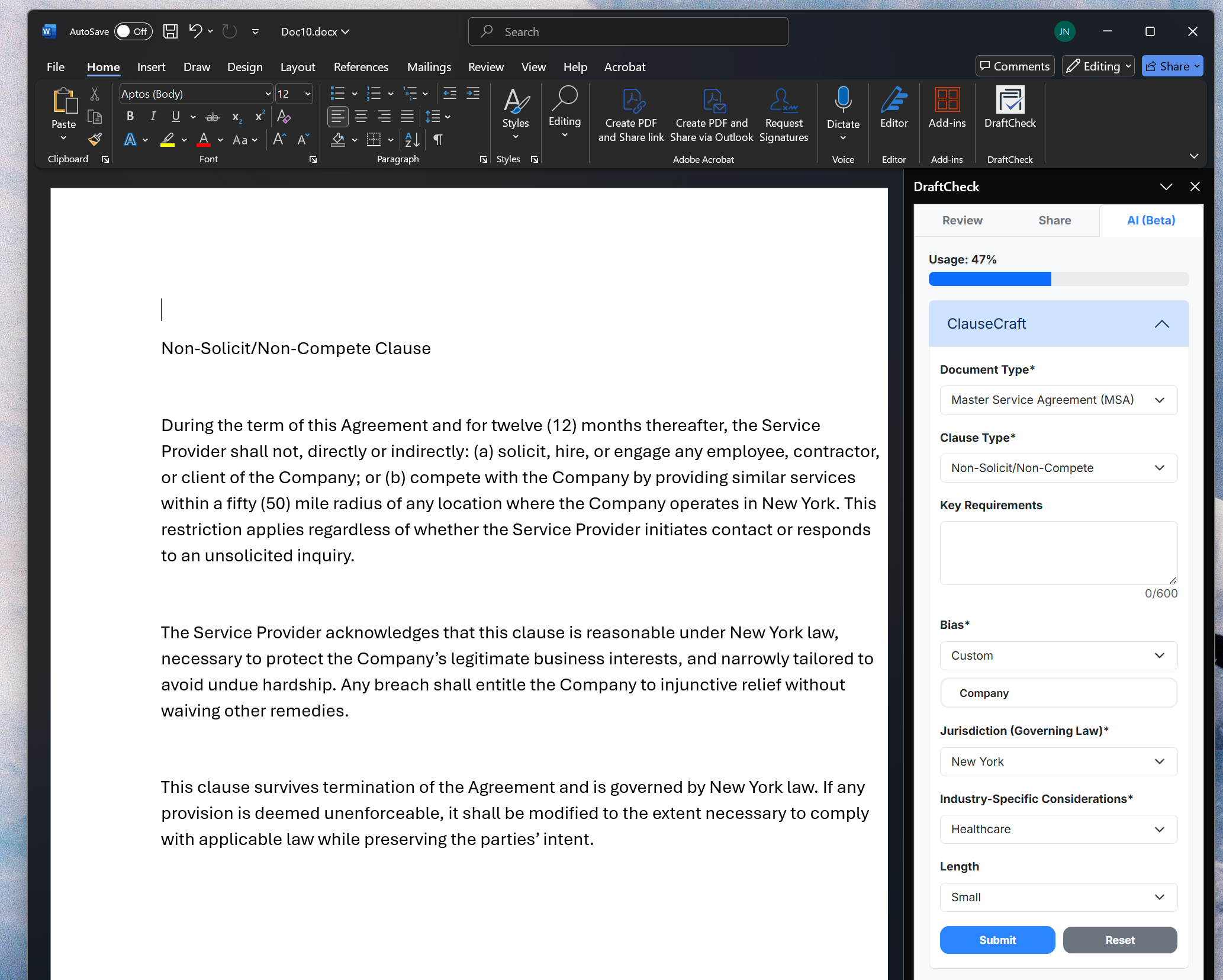 Screenshot 2025-04-07 155100 DraftCheck ClauseCraft User Interface